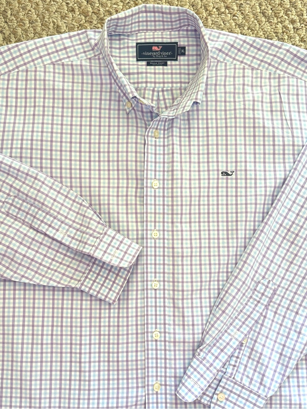 Vineyard Vines Whale Shirt Men’s XL Purple Blue Gingham Check Button Down